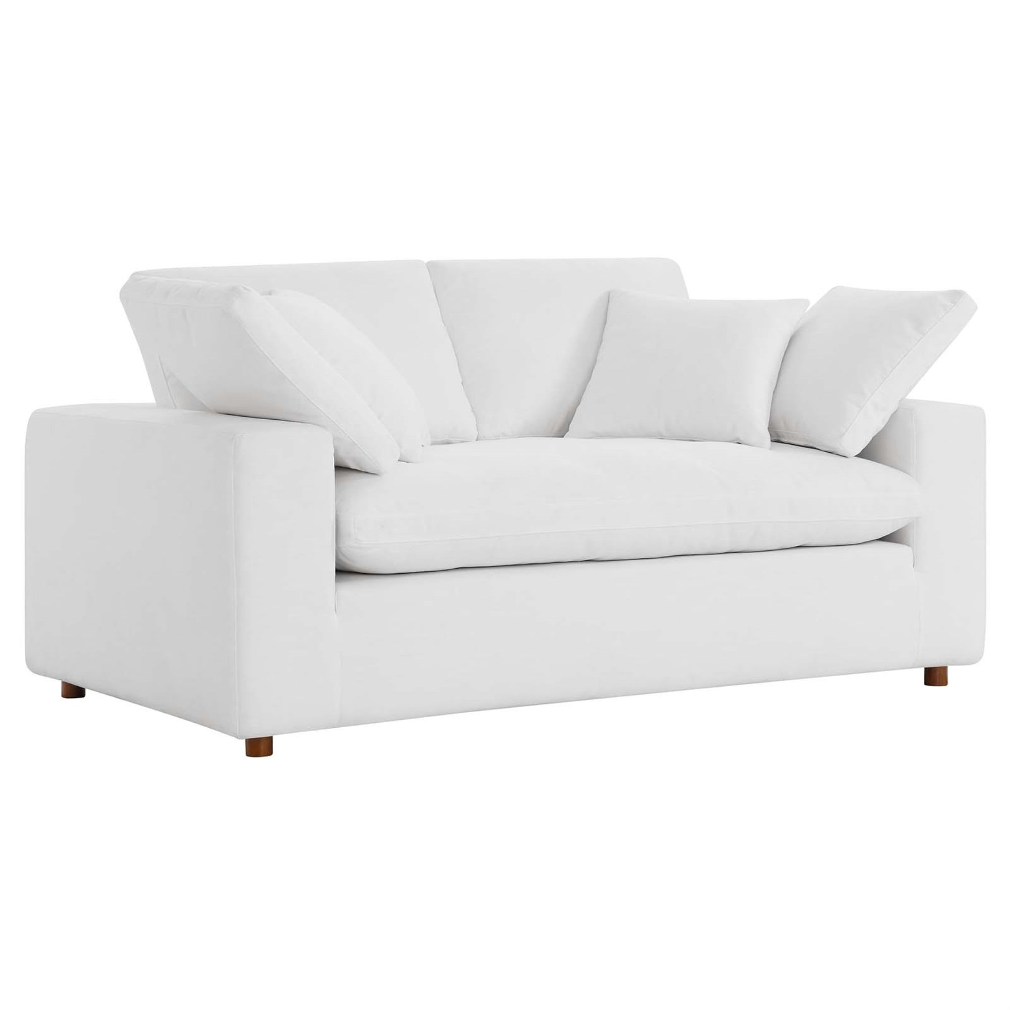 Pure White Tufted Faux Leather Loveseat with Down Fill Cushions