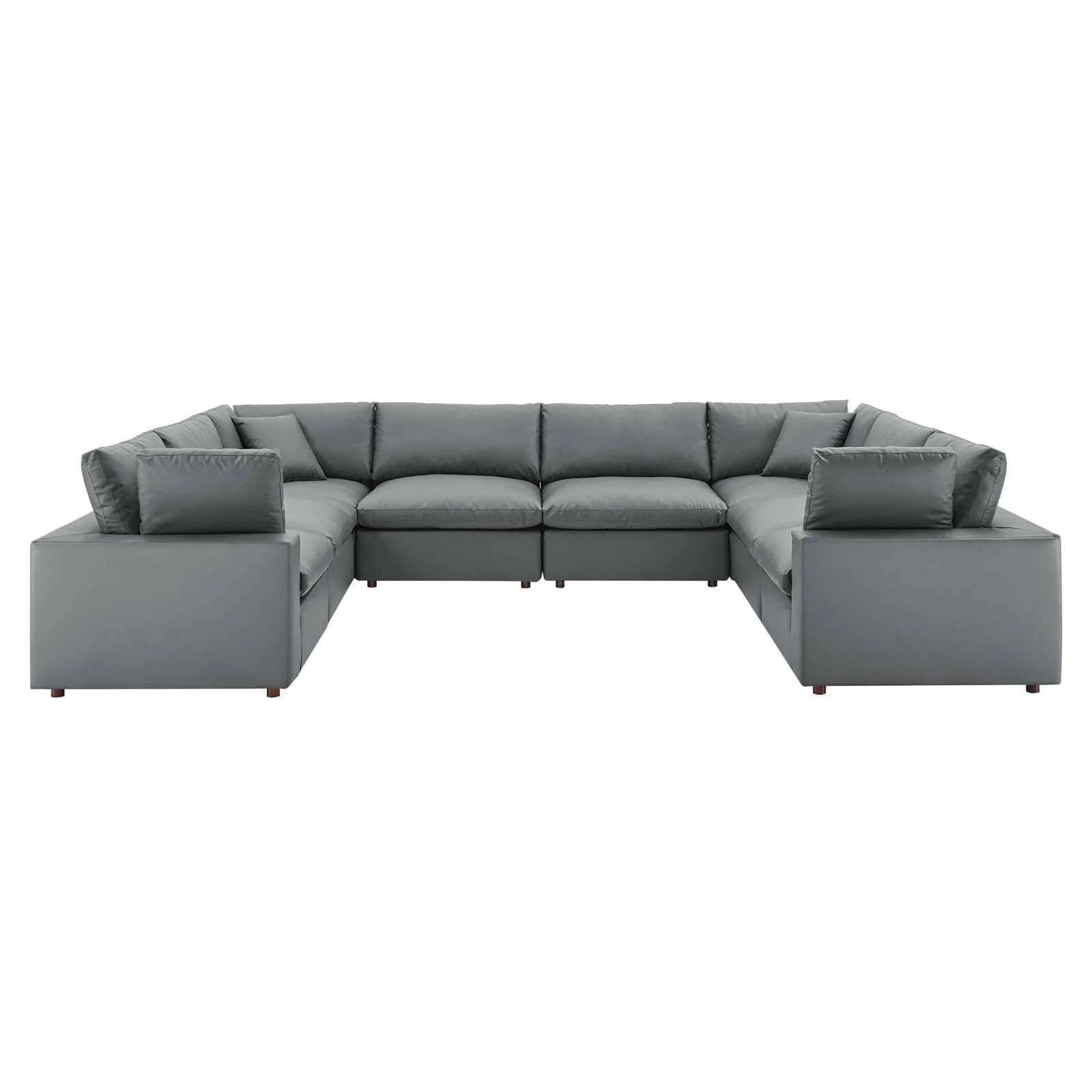 Gray Faux Leather 8-Piece Sectional Sofa with Down Fill