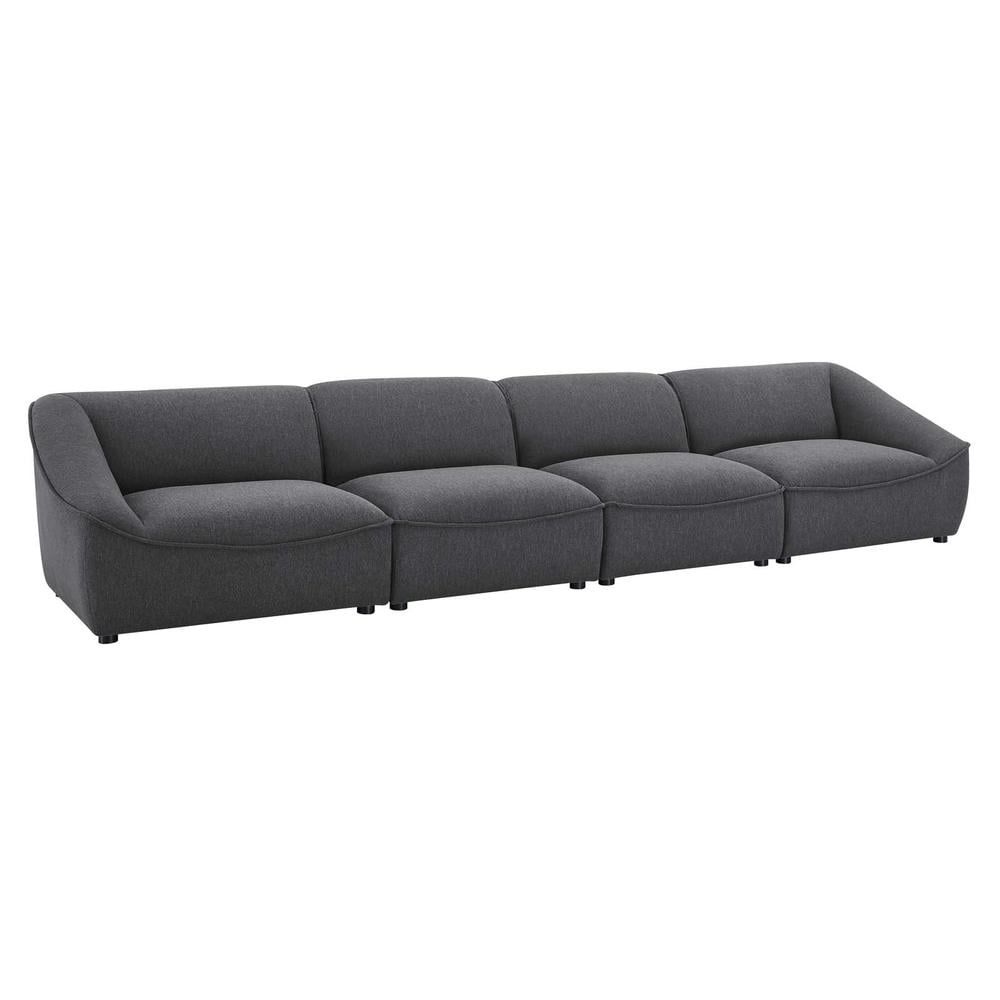 Charcoal Gray 4-Piece Modular Upholstered Sofa with Rubberwood Legs