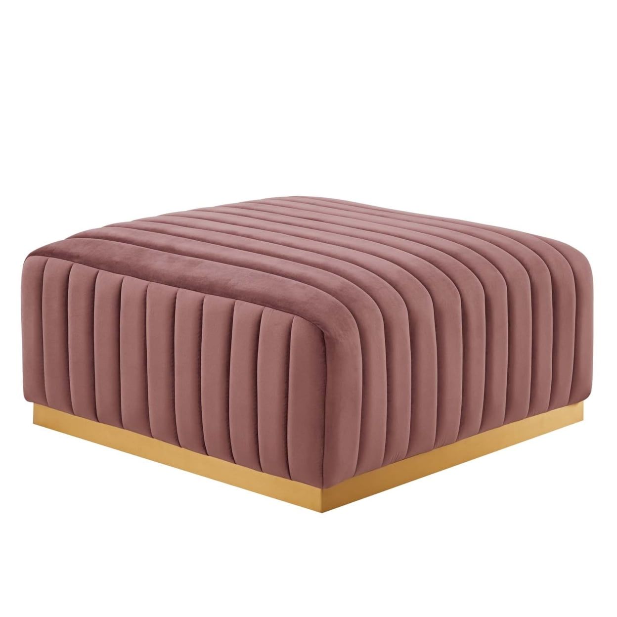 Dusty Rose Velvet Tufted Ottoman with Brushed Gold Base