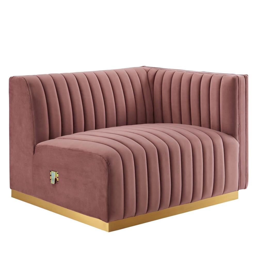 Gold Dusty Rose Velvet Right-Arm Chair with Channel Tufting