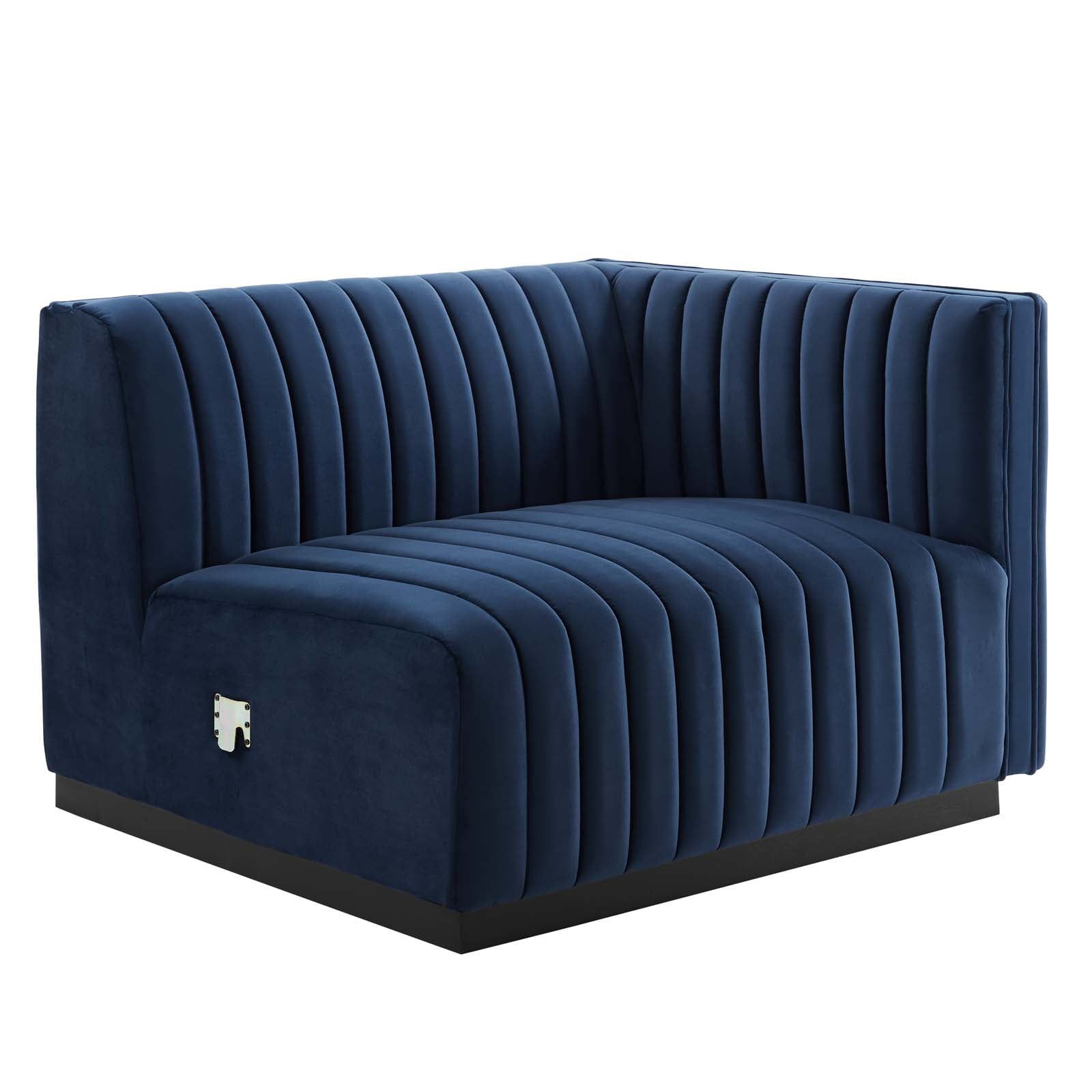 Midnight Blue Velvet Wood Accent Chair with Channel Tufting