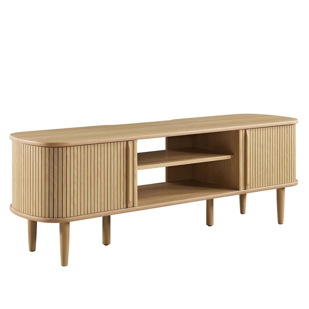 Contour Oak 55" Mid-Century Modern TV Stand with Cabinets