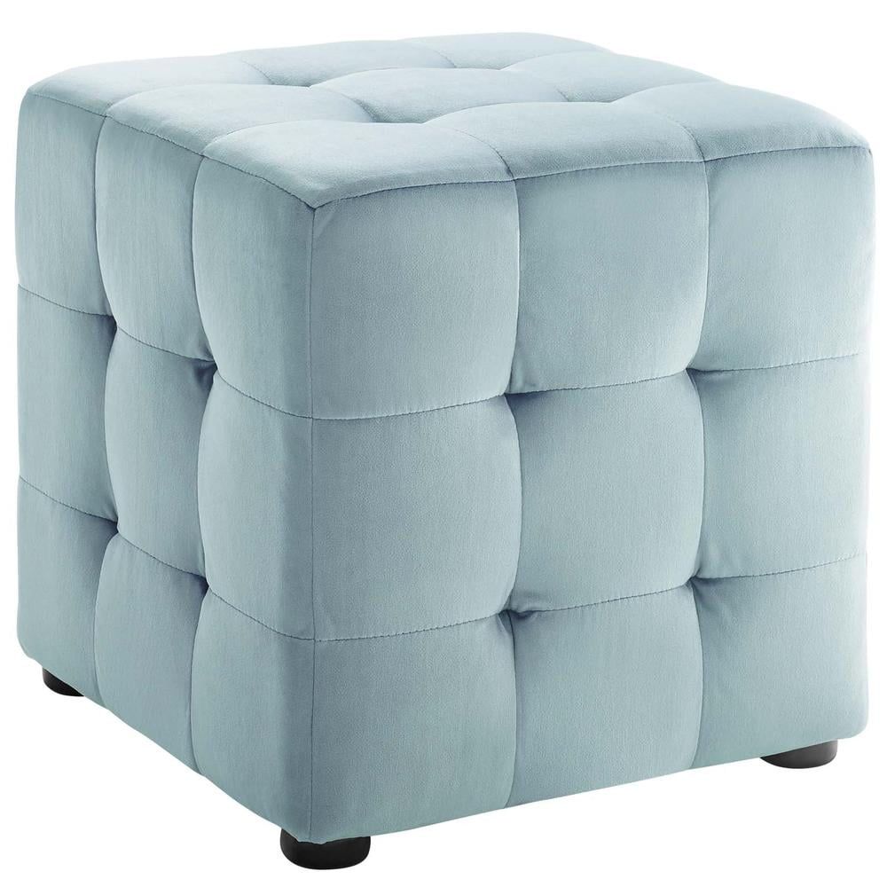 Elegant Charm Light Blue Tufted Velvet Pouf Ottoman