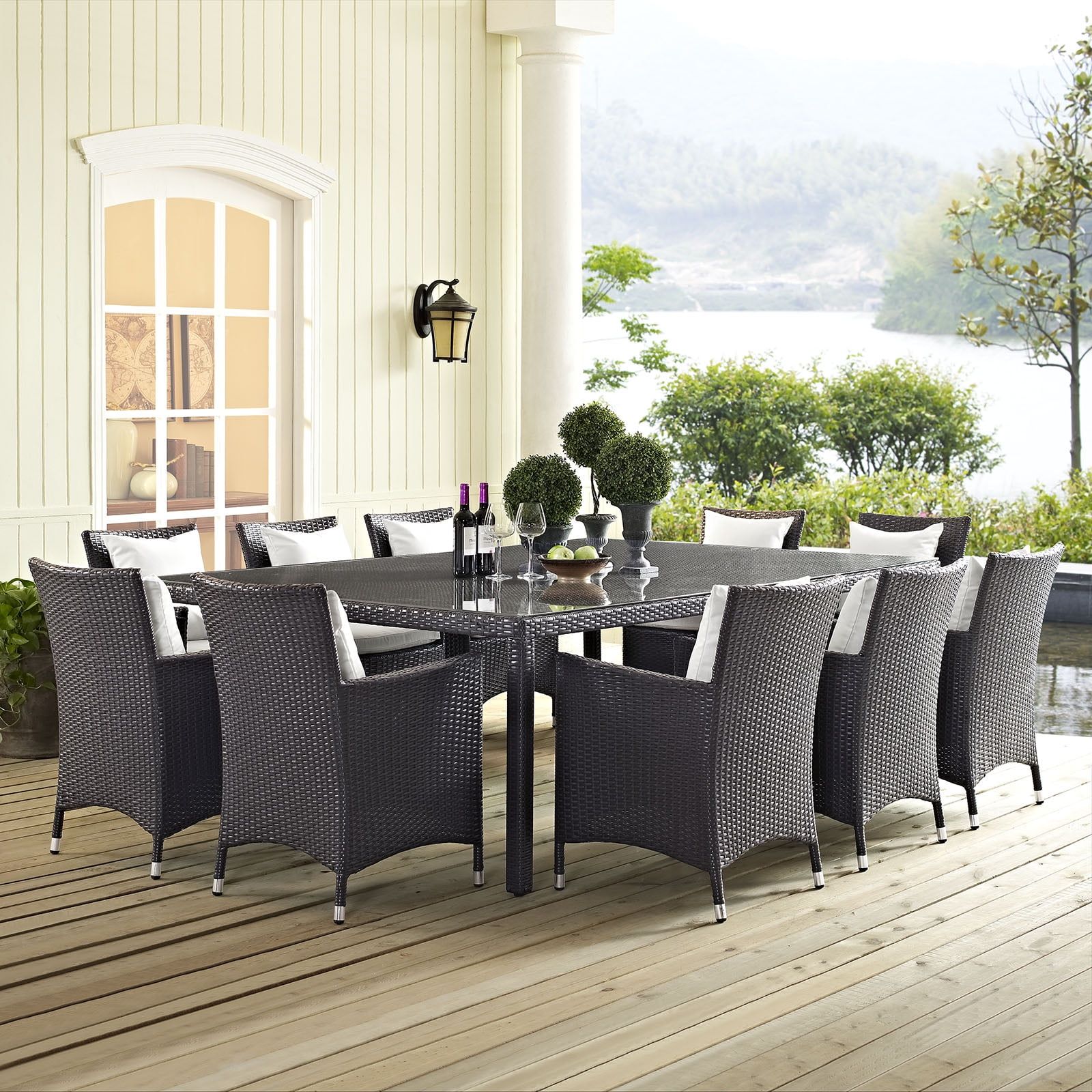 Convene 11-Piece Espresso White Outdoor Patio Dining Set