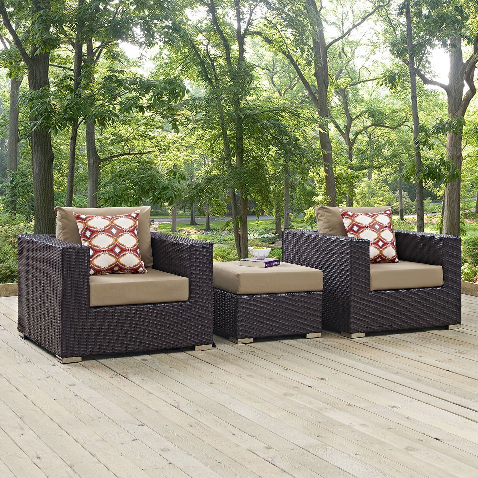 Espresso Mocha 3-Piece Outdoor Patio Sofa Set with Cushions