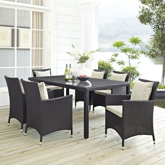 Convene 6 Person Espresso Beige Outdoor Patio Dining Set