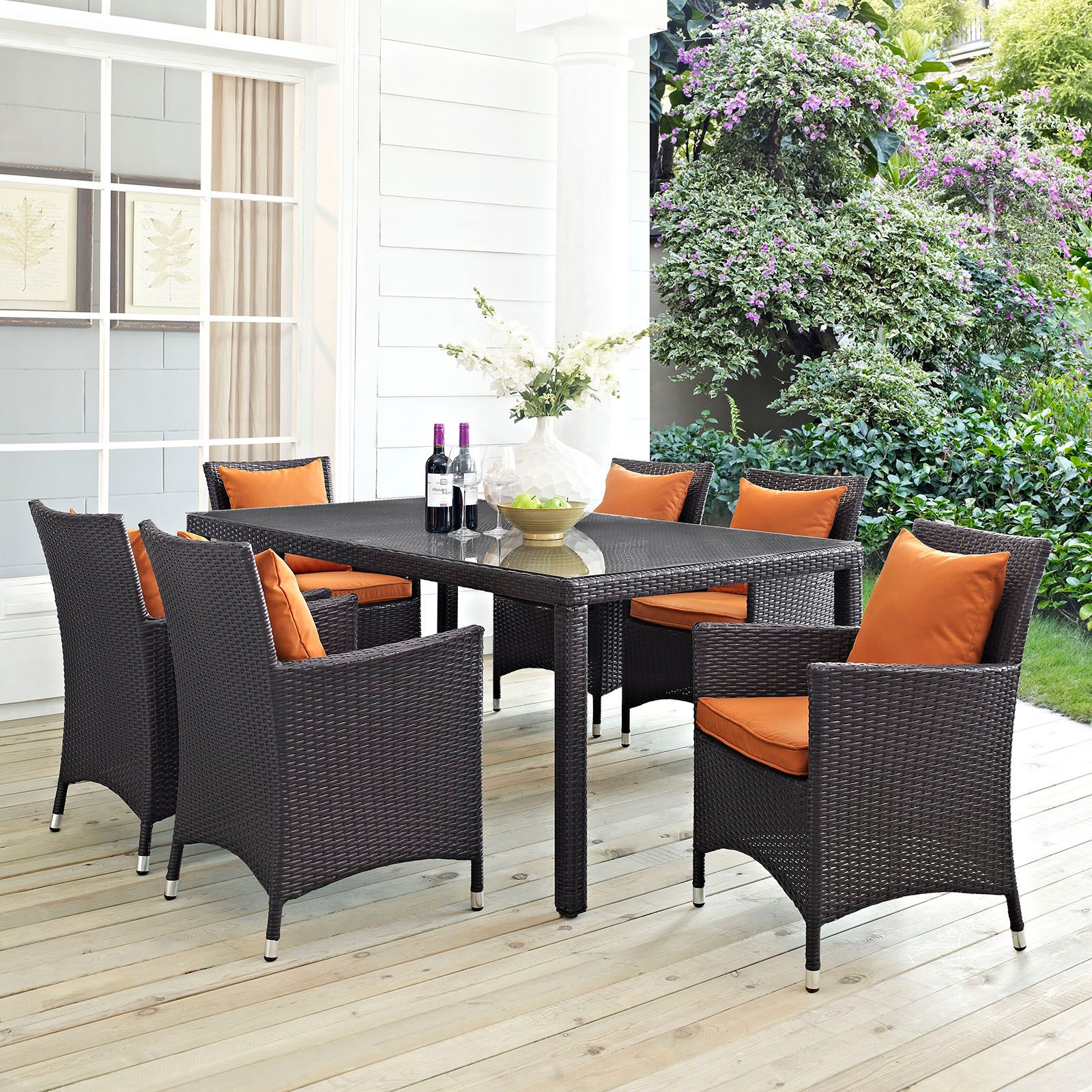 Convene 6-Person Espresso and Orange Aluminum Outdoor Dining Set