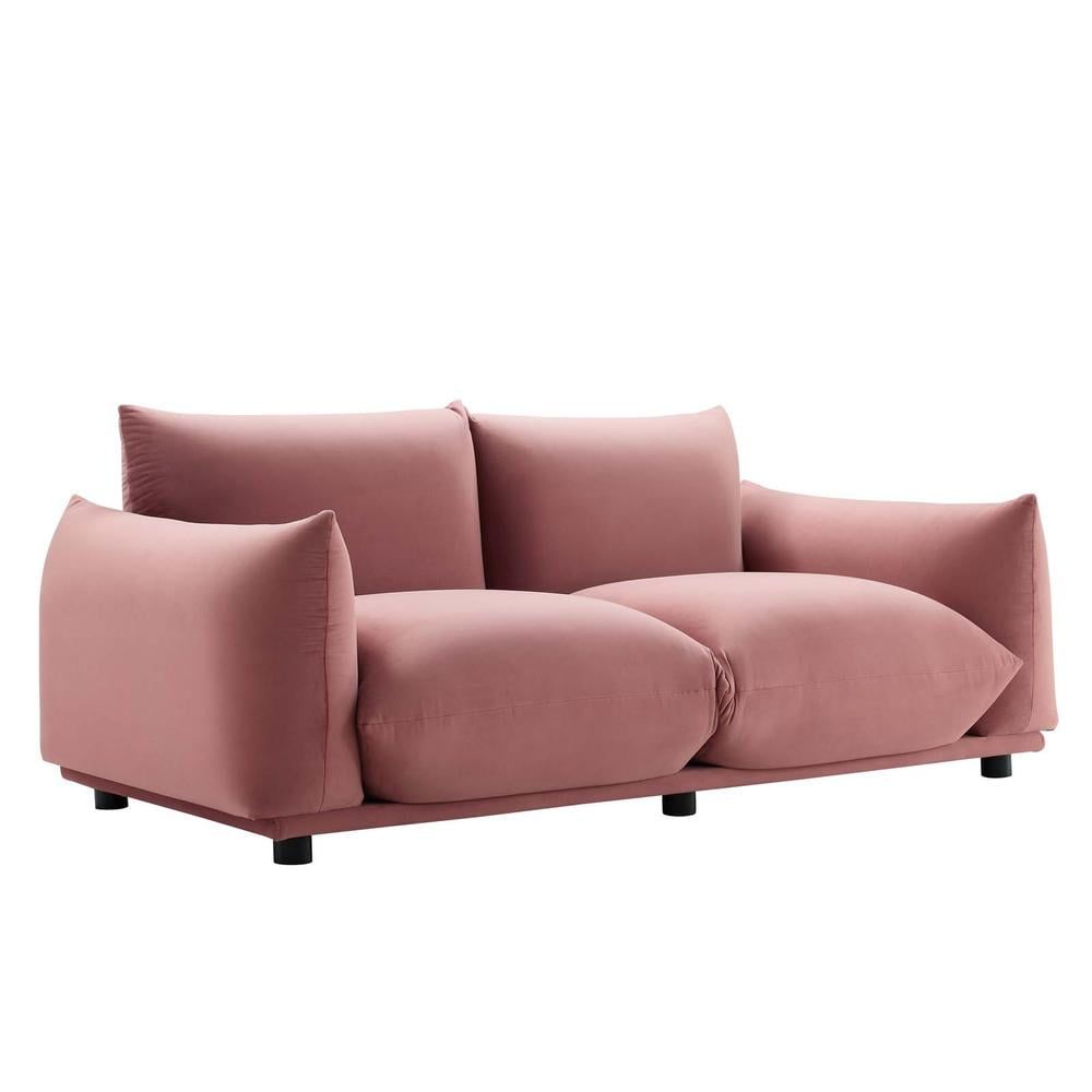 Dusty Rose Velvet Loveseat with Plush Overstuffed Cushions