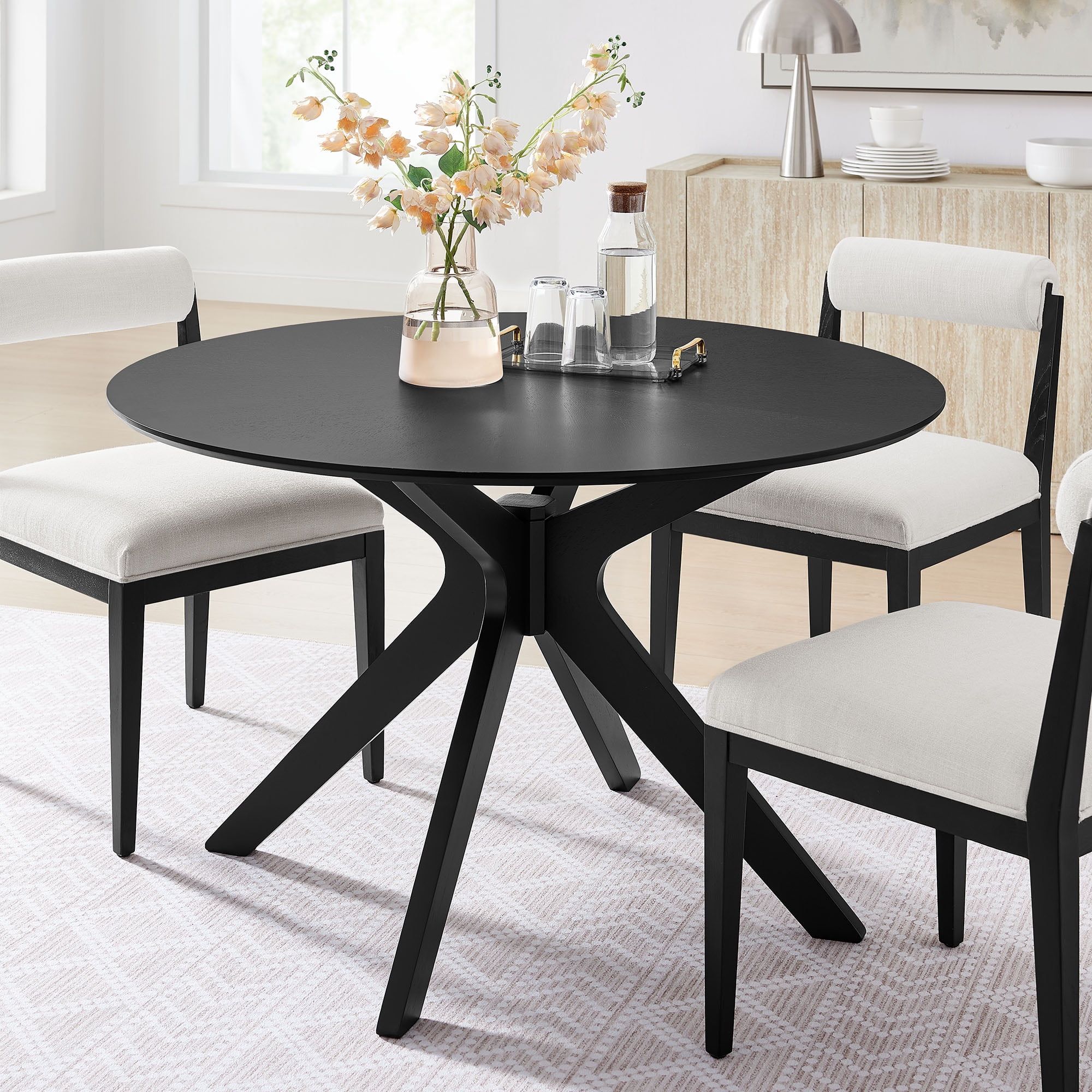 Crossroads 47" Black Round Wood Dining Table with Unique Base