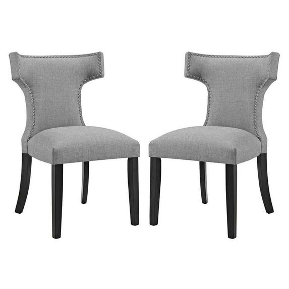 Light Gray Upholstered Wood Side Chair with Nailhead Trim