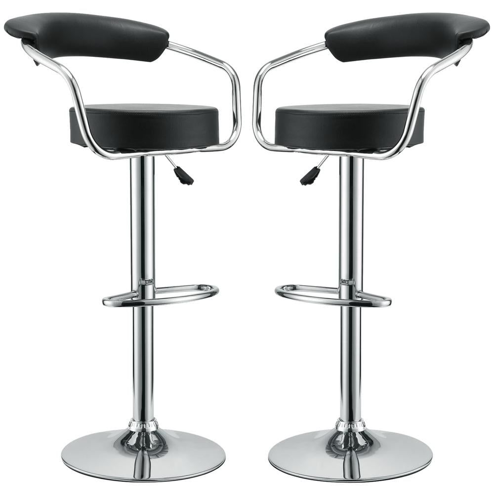 Black Adjustable Swivel Bar Stools with Chrome Base, Set of 2