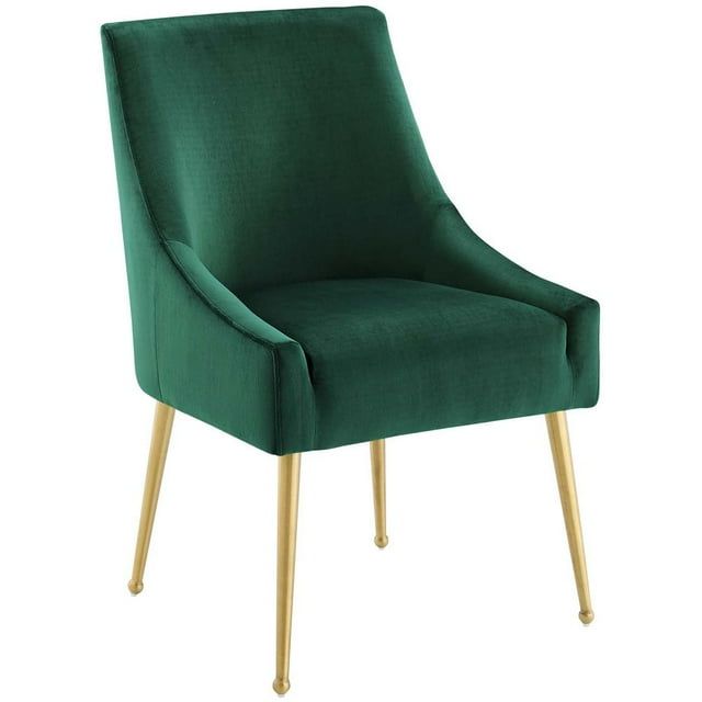 Cascade Green Velvet Upholstered Side Chair with Brushed Gold Legs