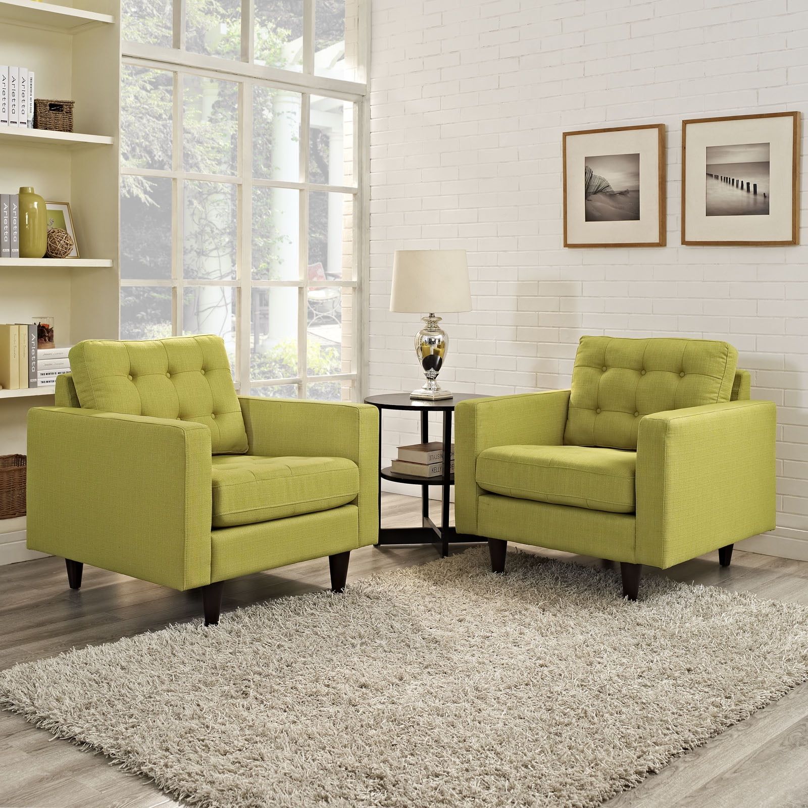 Wheatgrass Upholstered Armchair Set with Tufted Cushions