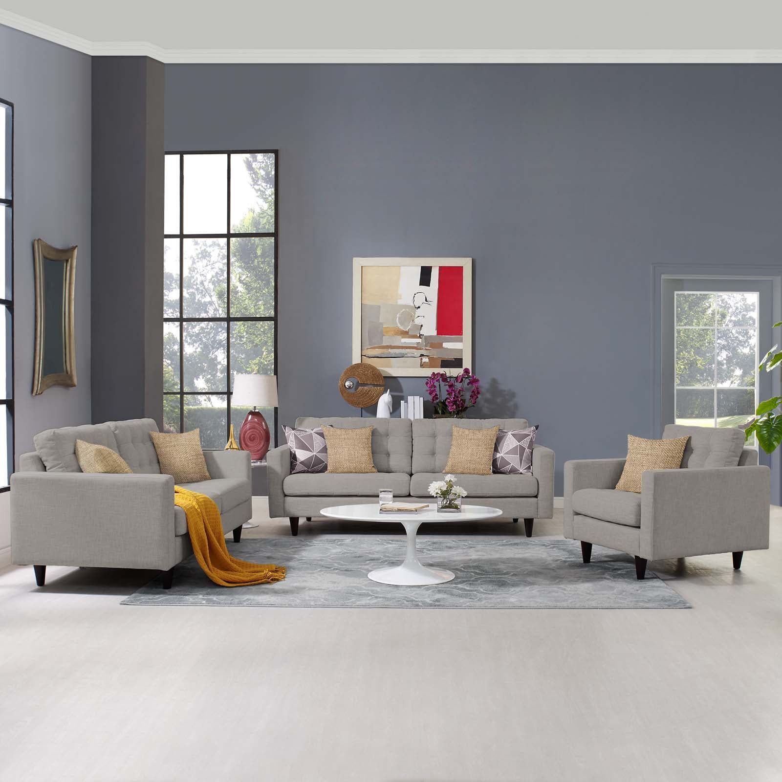 Light Gray Tufted 3-Piece Sofa, Loveseat, and Armchair Set