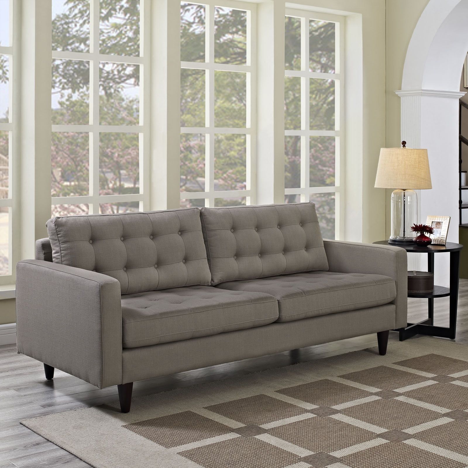 Granite Tufted Fabric Track Arm Sofa with Wood Legs