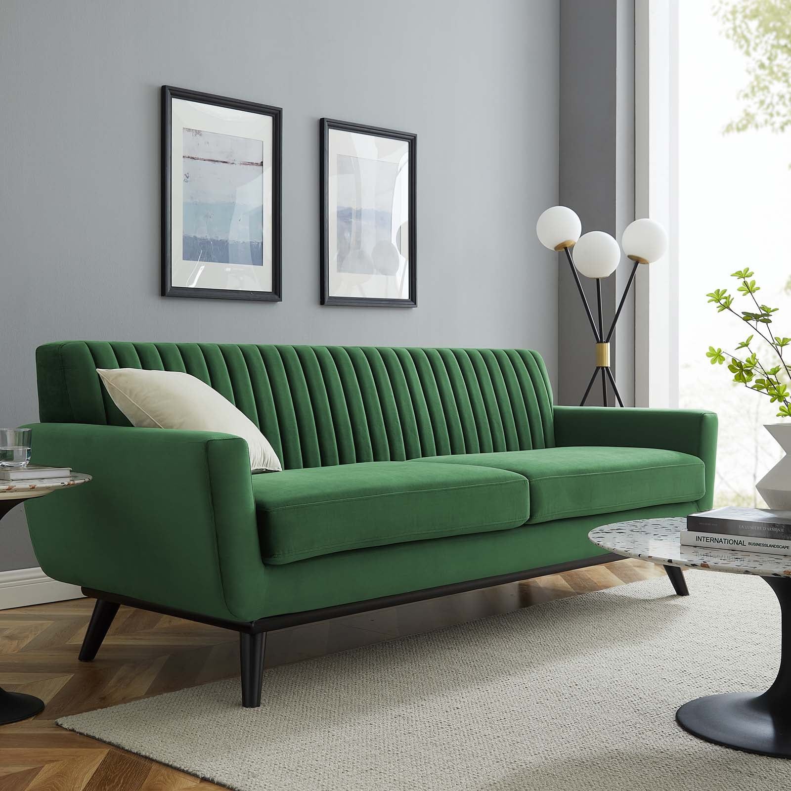 Emerald Tufted Velvet Sofa with Removable Cushions