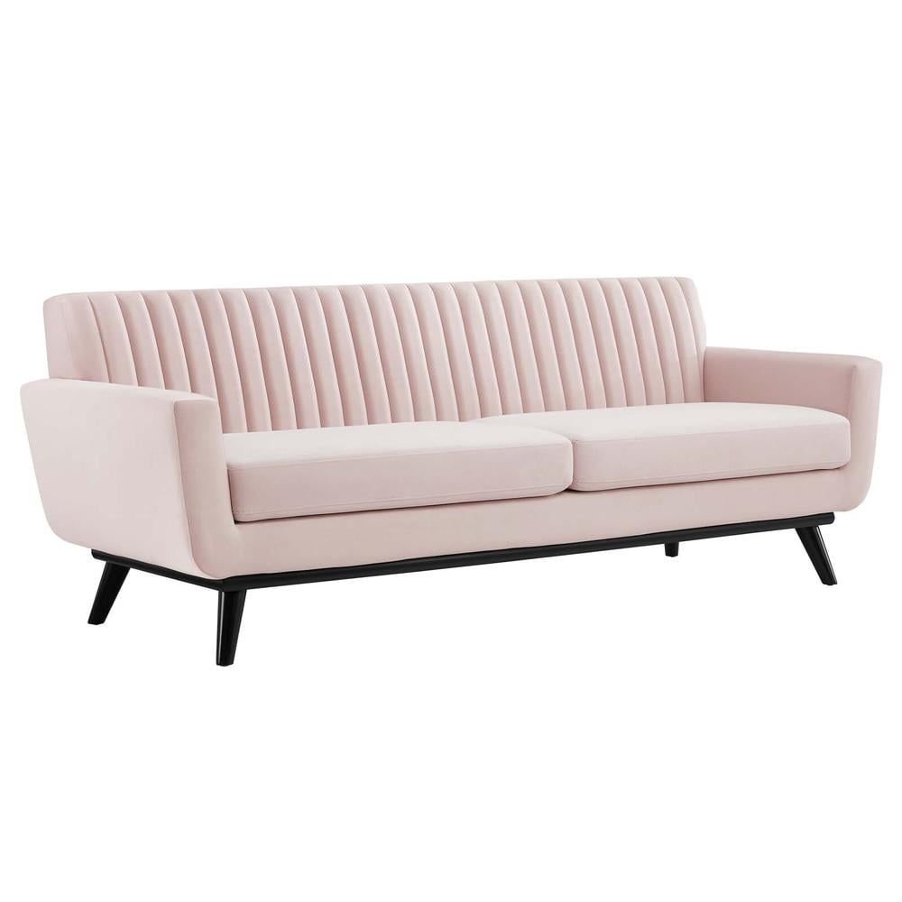 Pink Velvet Tufted Sofa with Removable Cushions, 91"