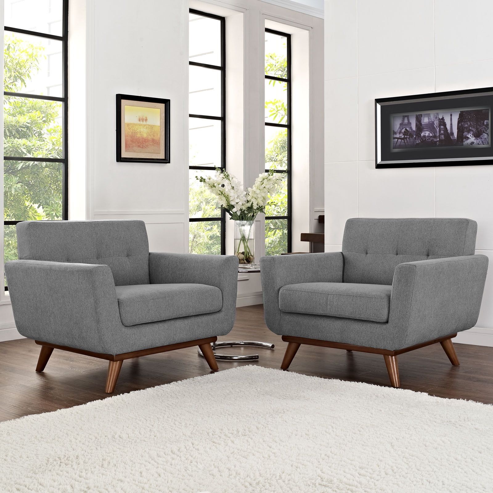 Expectation Gray Leather Armchair with Wood Accents