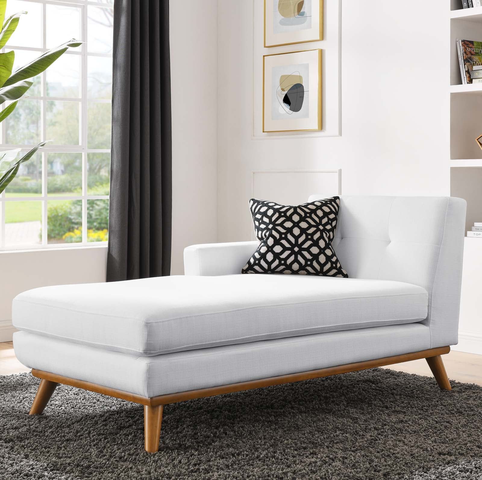 Plush White Fabric 28" Left-Facing Chaise with Tufted Buttons