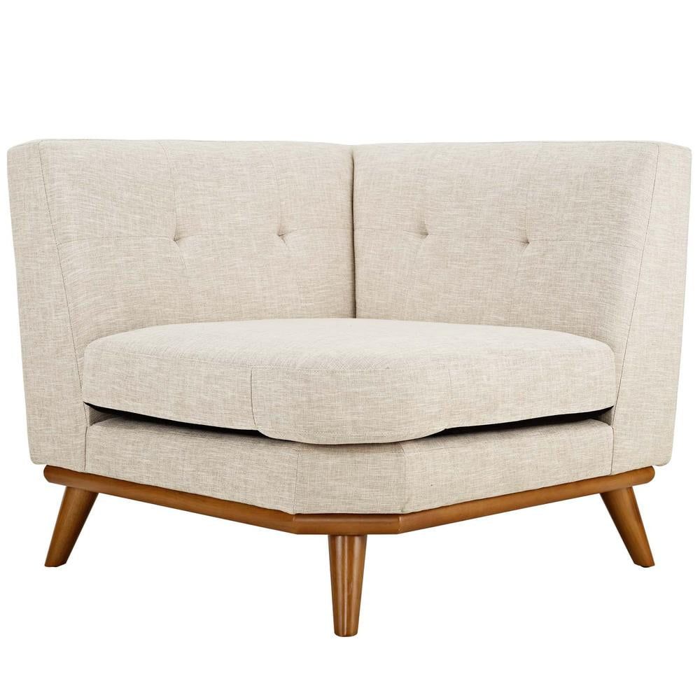 Beige Mid-Century Modern Upholstered Fabric Corner Chair