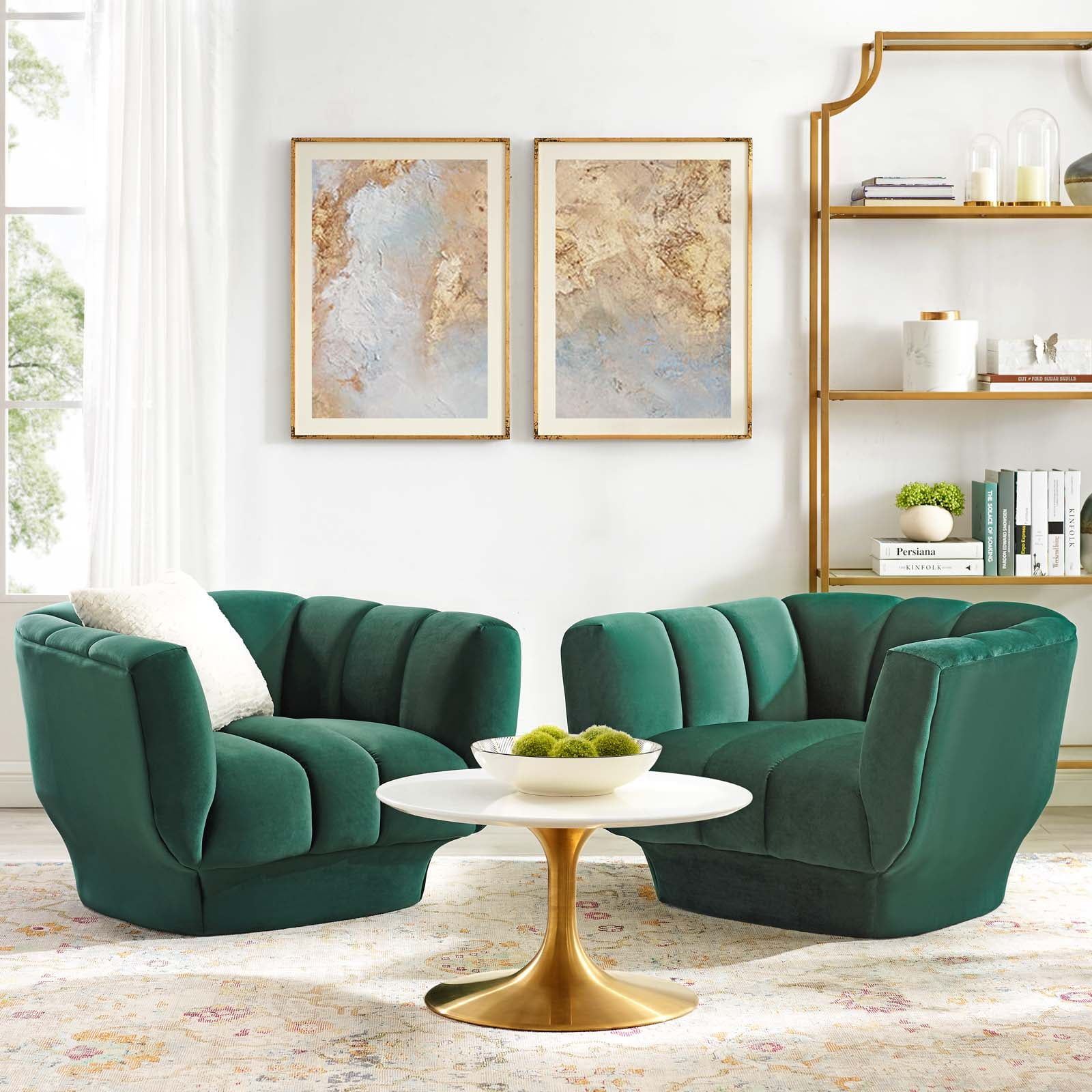 Vintage Glamour Green Velvet Extra Wide Armchair Set