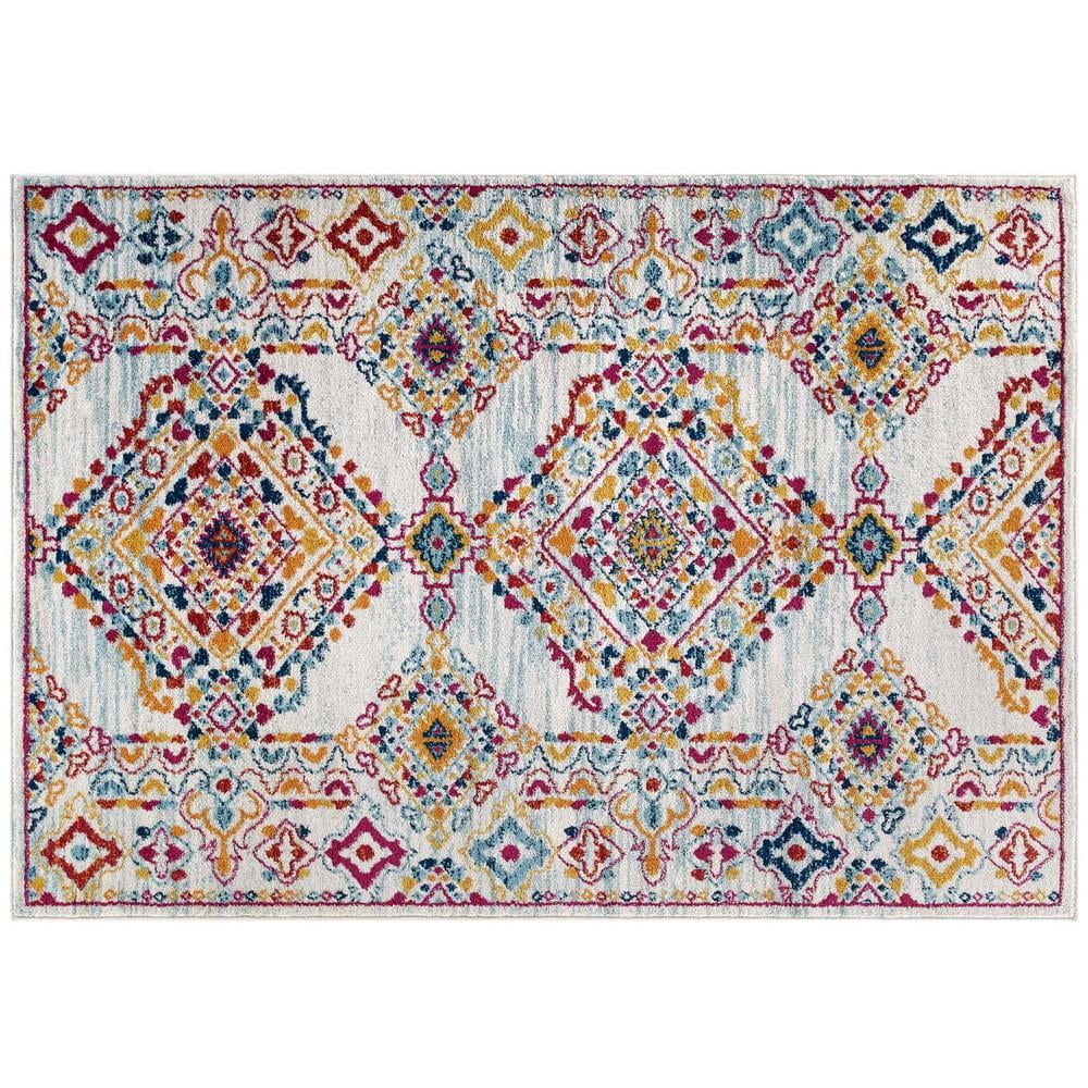 Khalida Distressed Vintage Floral 8'x10' Area Rug in Ivory/Blue/Orange