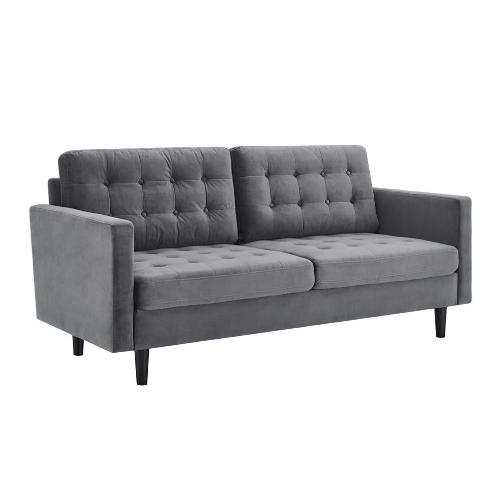 Exalt 75'' Glam Deco Gray Velvet Tufted Sofa with Track Arms
