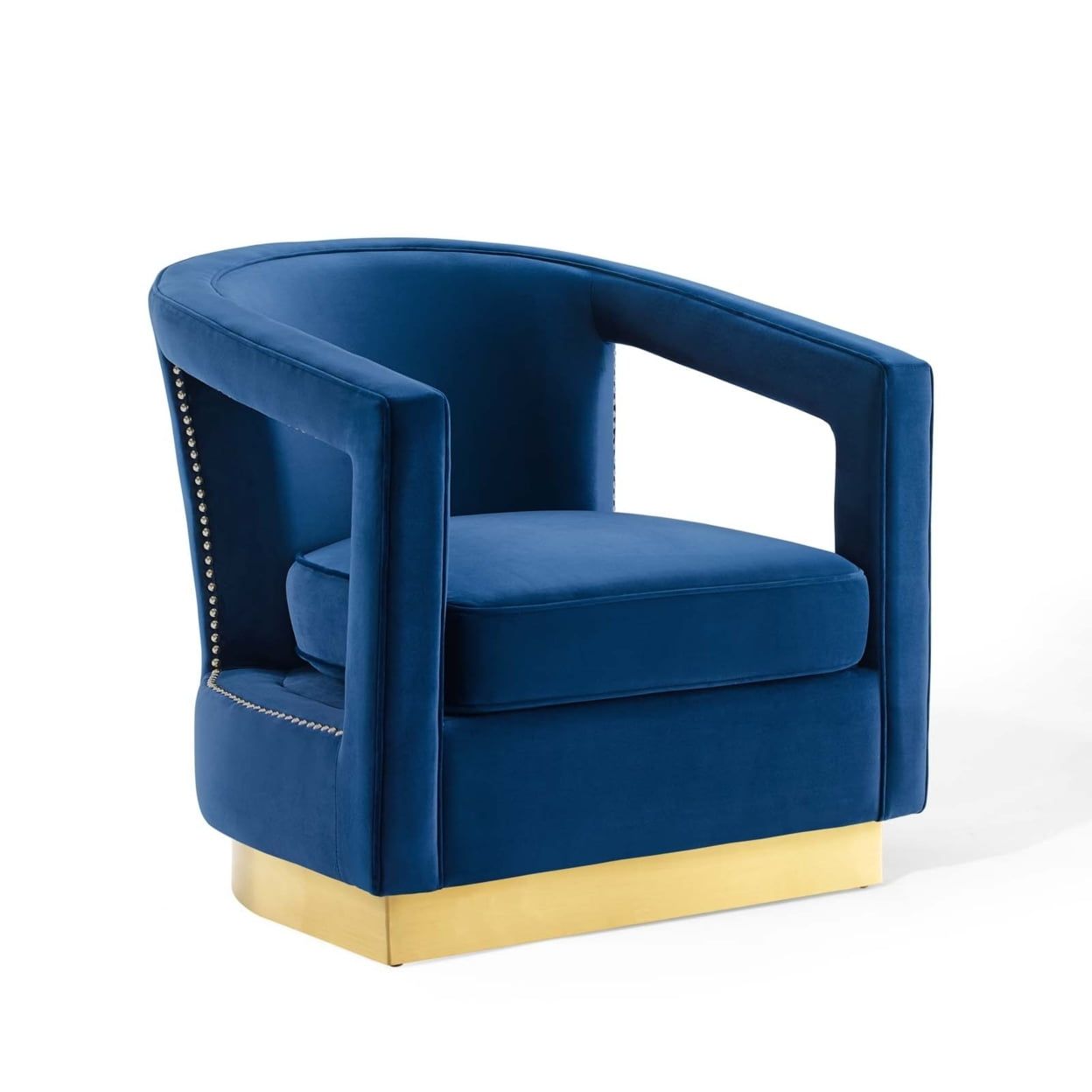 Navy Velvet Metal Accent Chair with Gold Trim