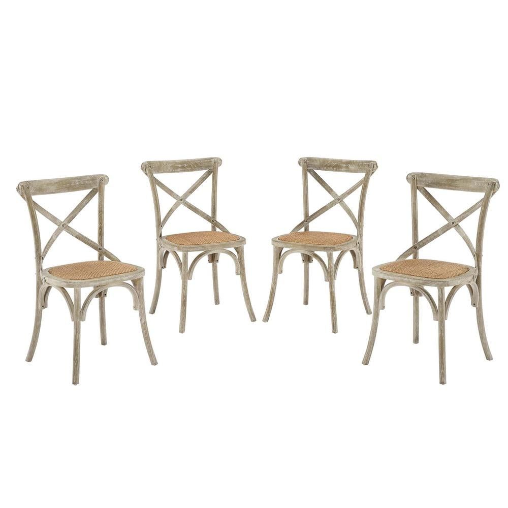 Gray Elm Wood Cross Back Dining Side Chair Set