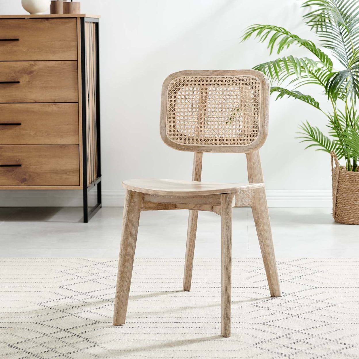 Gray Elm Wood and Cane Dining Side Chair