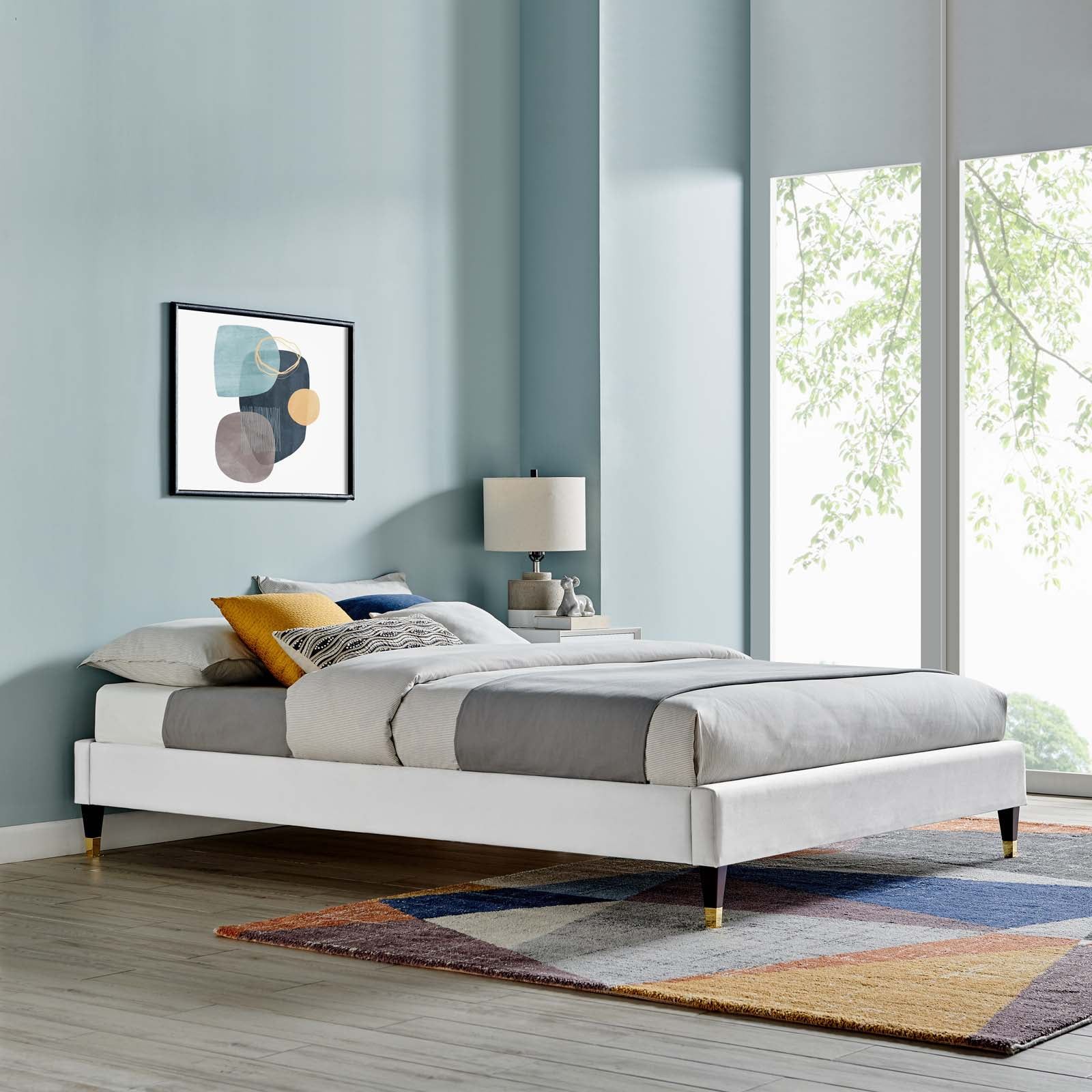 Harlow Full Light Gray Velvet Upholstered Bed Frame with Headboard