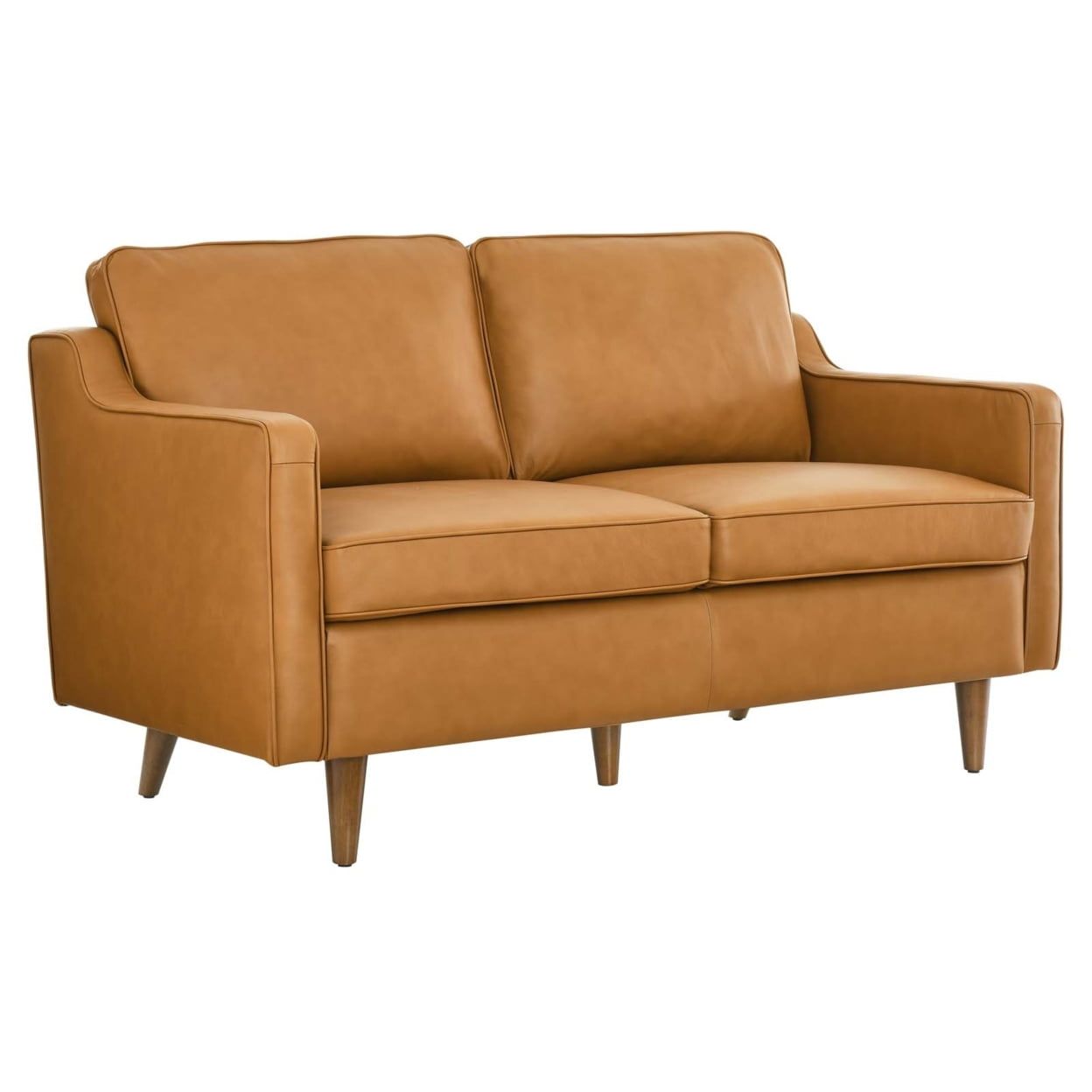 Tan Genuine Leather Split Back Loveseat with Track Arms