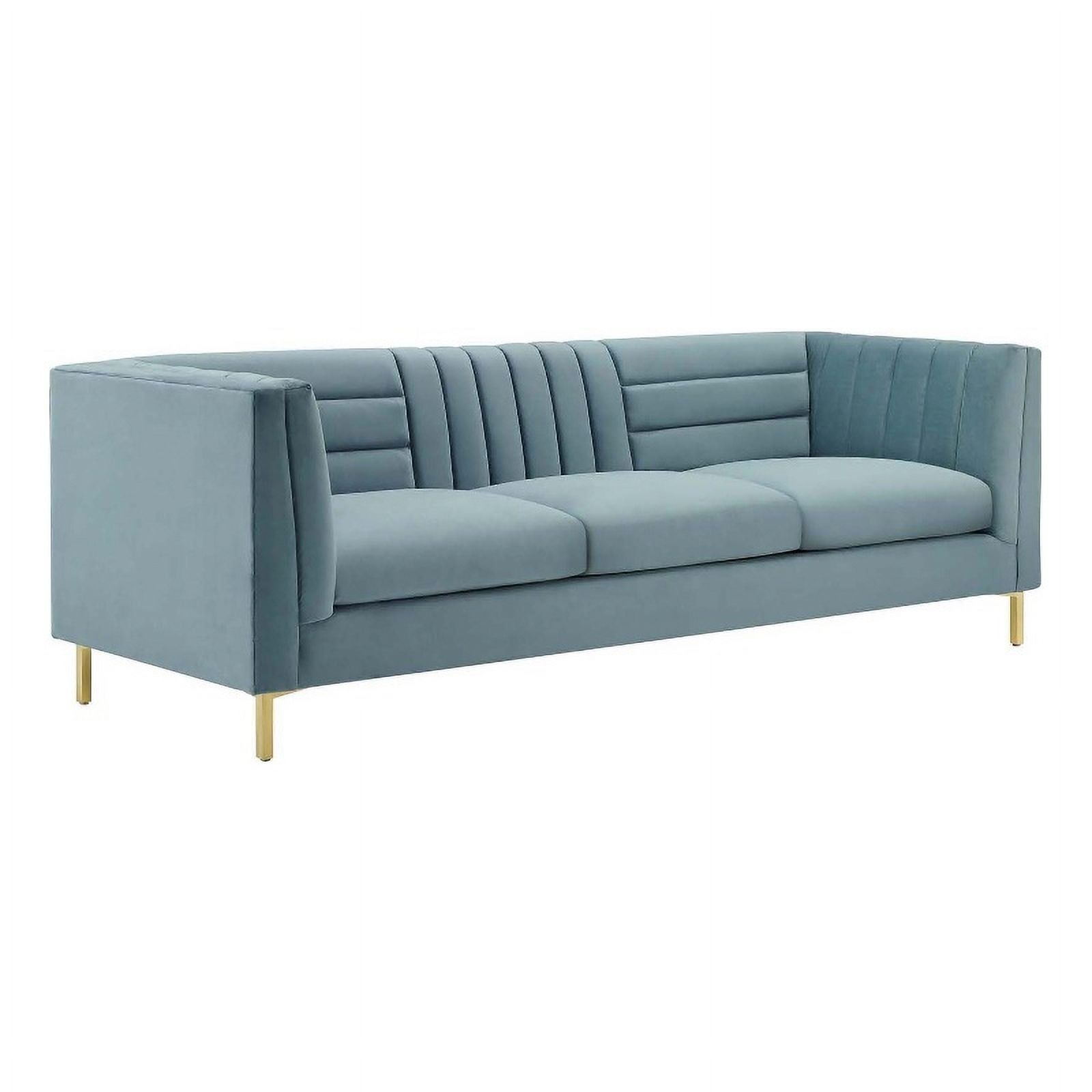 Light Blue Velvet Tufted Sofa with Gold Steel Legs