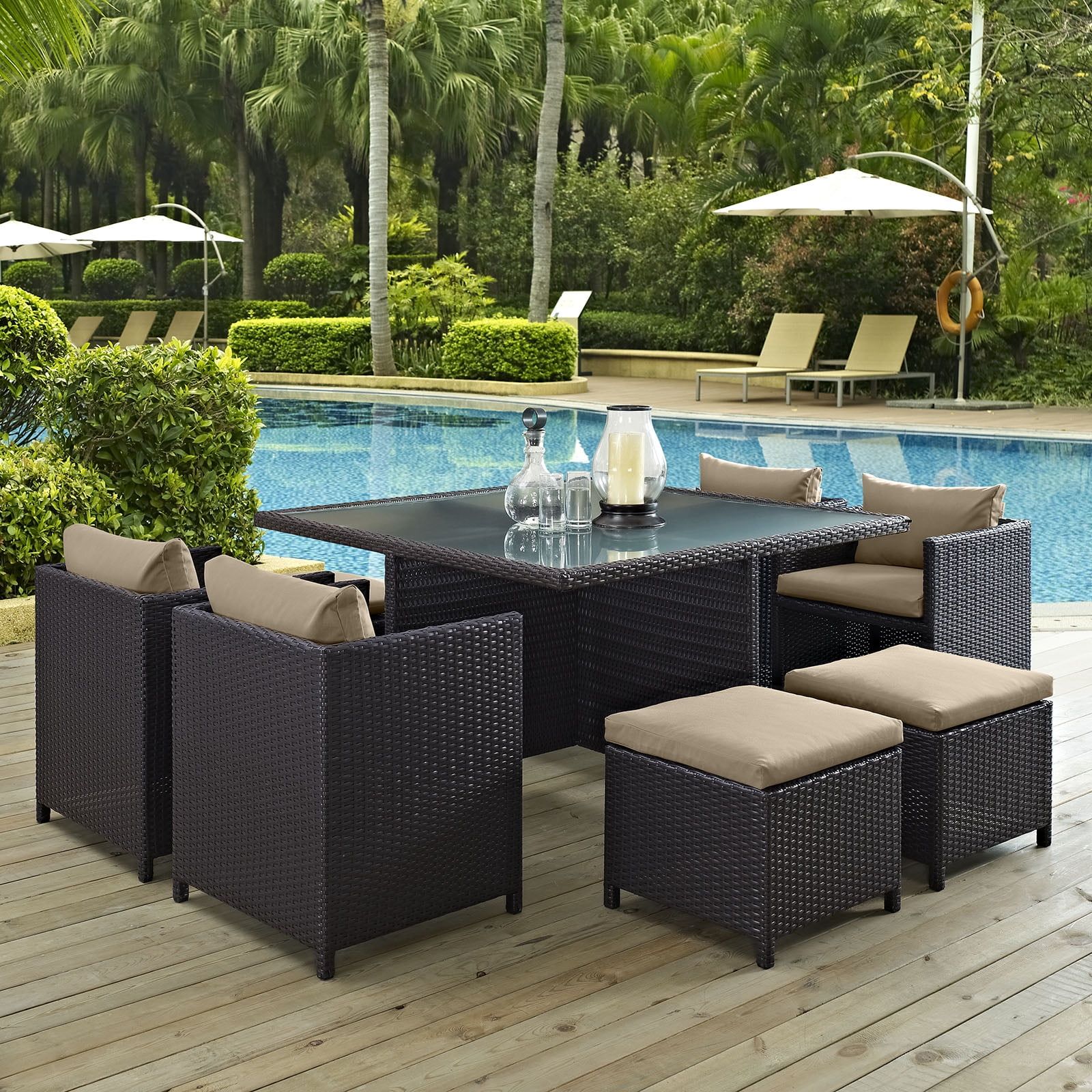 Inverse 9-Piece Espresso Mocha Outdoor Patio Dining Set