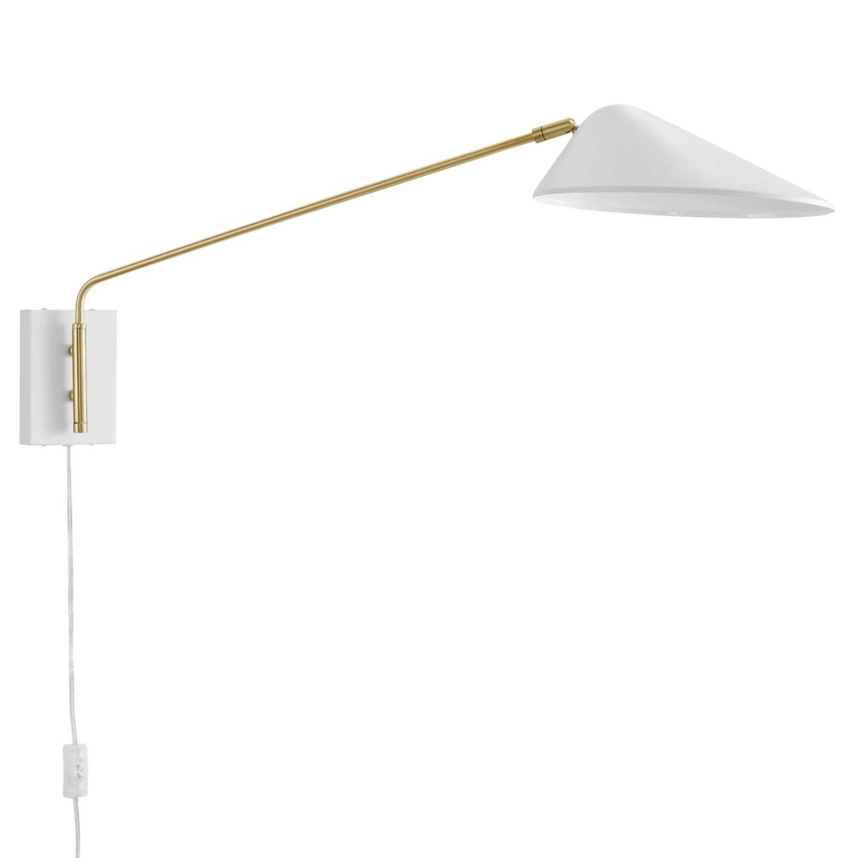 Elegant Mid-Century 34" White and Satin Brass Swing Arm Wall Sconce