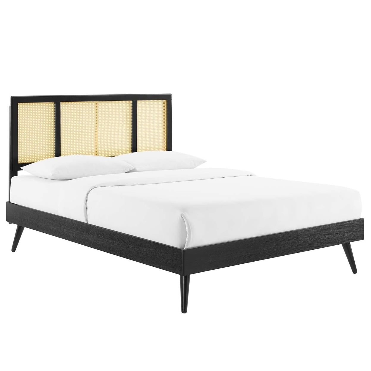 King Size Black Upholstered Wood Frame Bed with Tufted Headboard