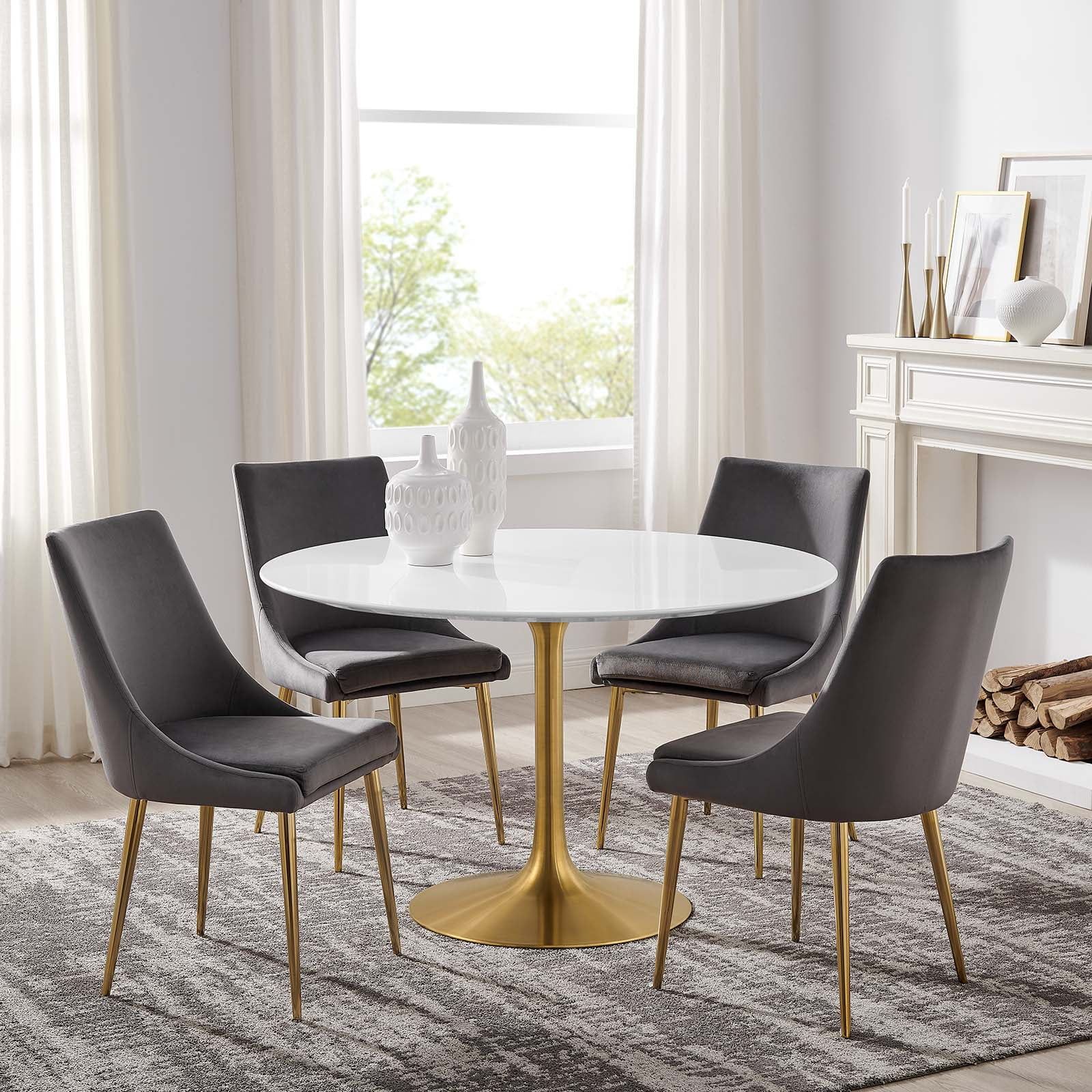 Lippa 47" Round White and Gold Mid-Century Modern Dining Table