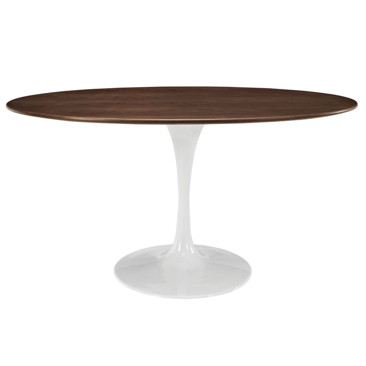 Lippa 60" Walnut Oval Wood Dining Table with White Metal Base