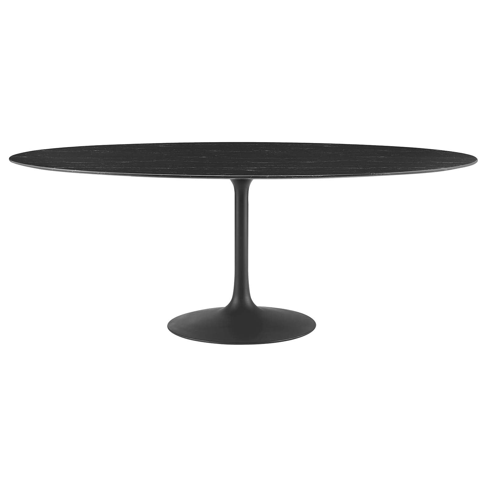 Black Oval Artificial Marble Dining Table with Metal Pedestal Base