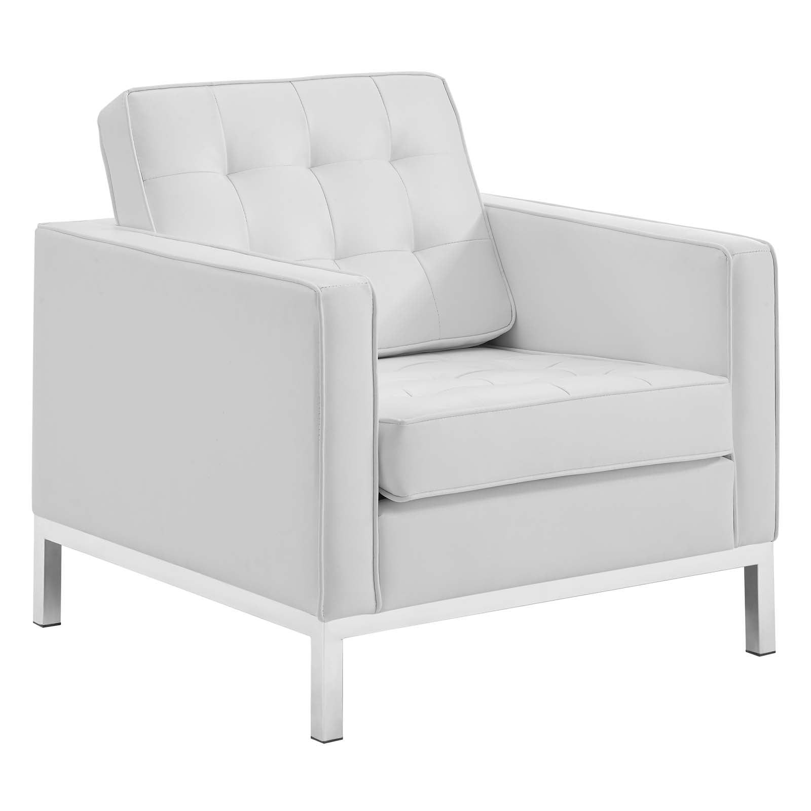 Silver White Faux Leather Accent Chair with Metal Frame