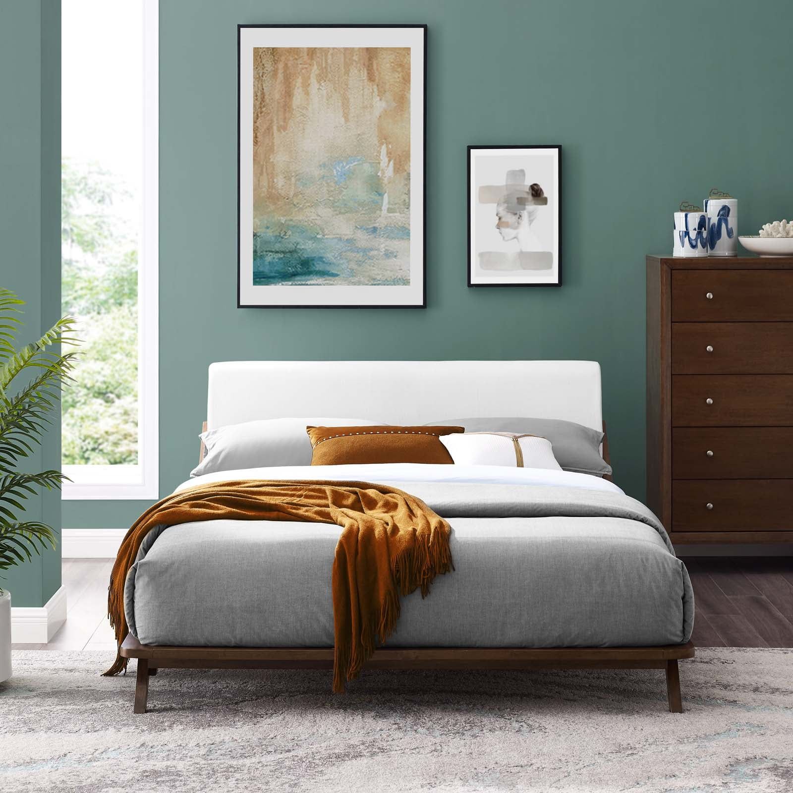 Luella Mid-Century Queen Platform Bed in Walnut White