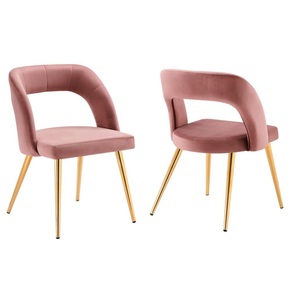 Dusty Rose Velvet Upholstered Side Chair with Gold Metal Legs