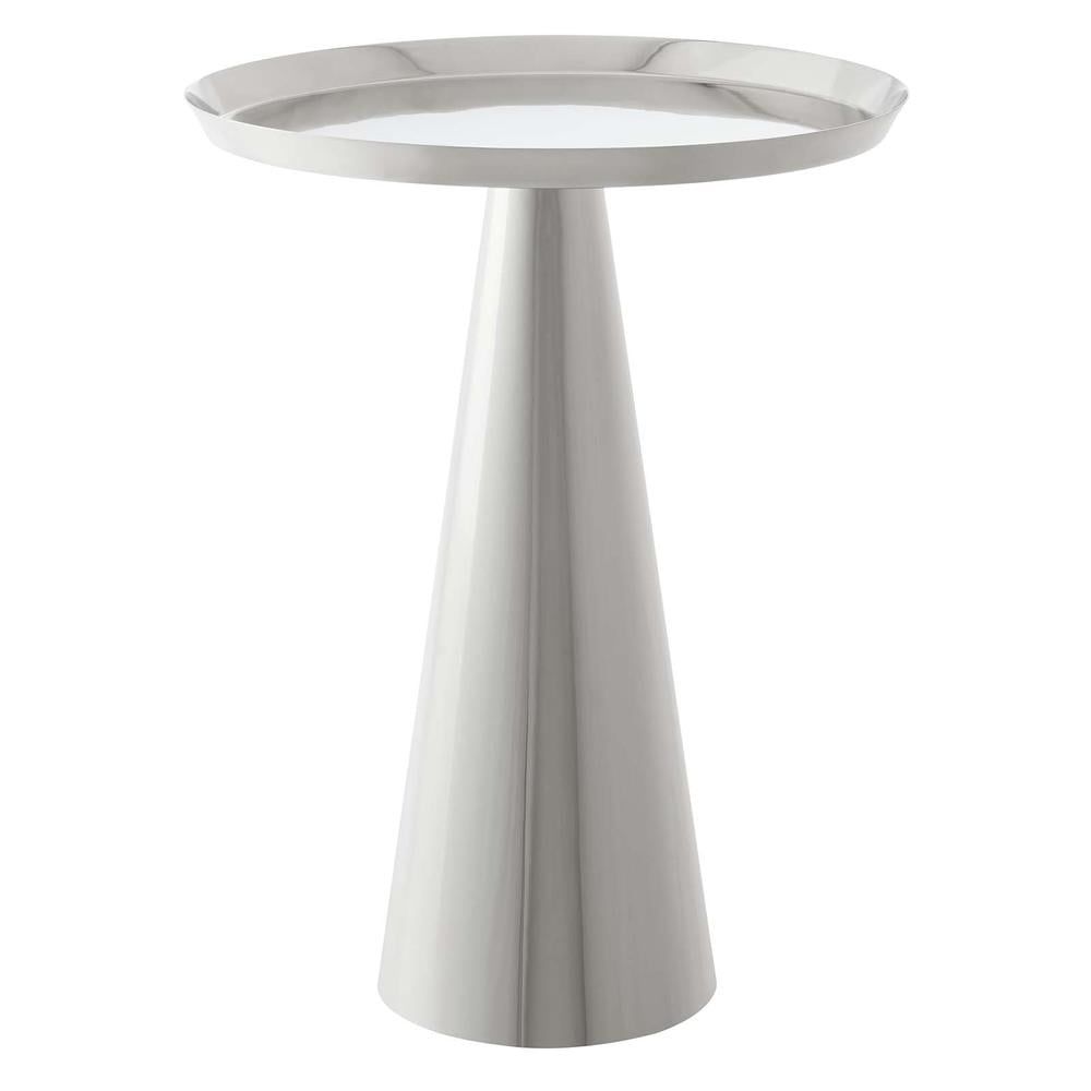 Nickel Round Metal Pedestal Side Table with Storage