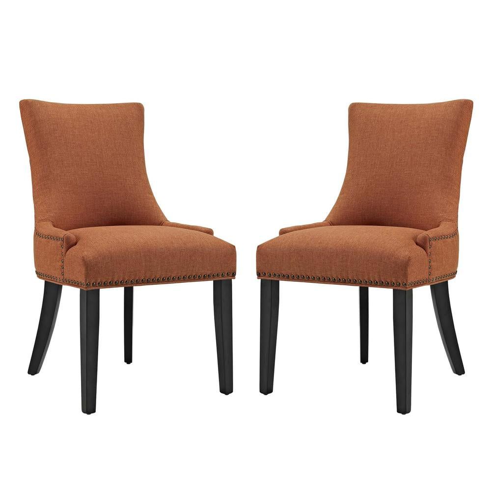 Regal Hourglass Orange Fabric Upholstered Side Chair with Wood Legs