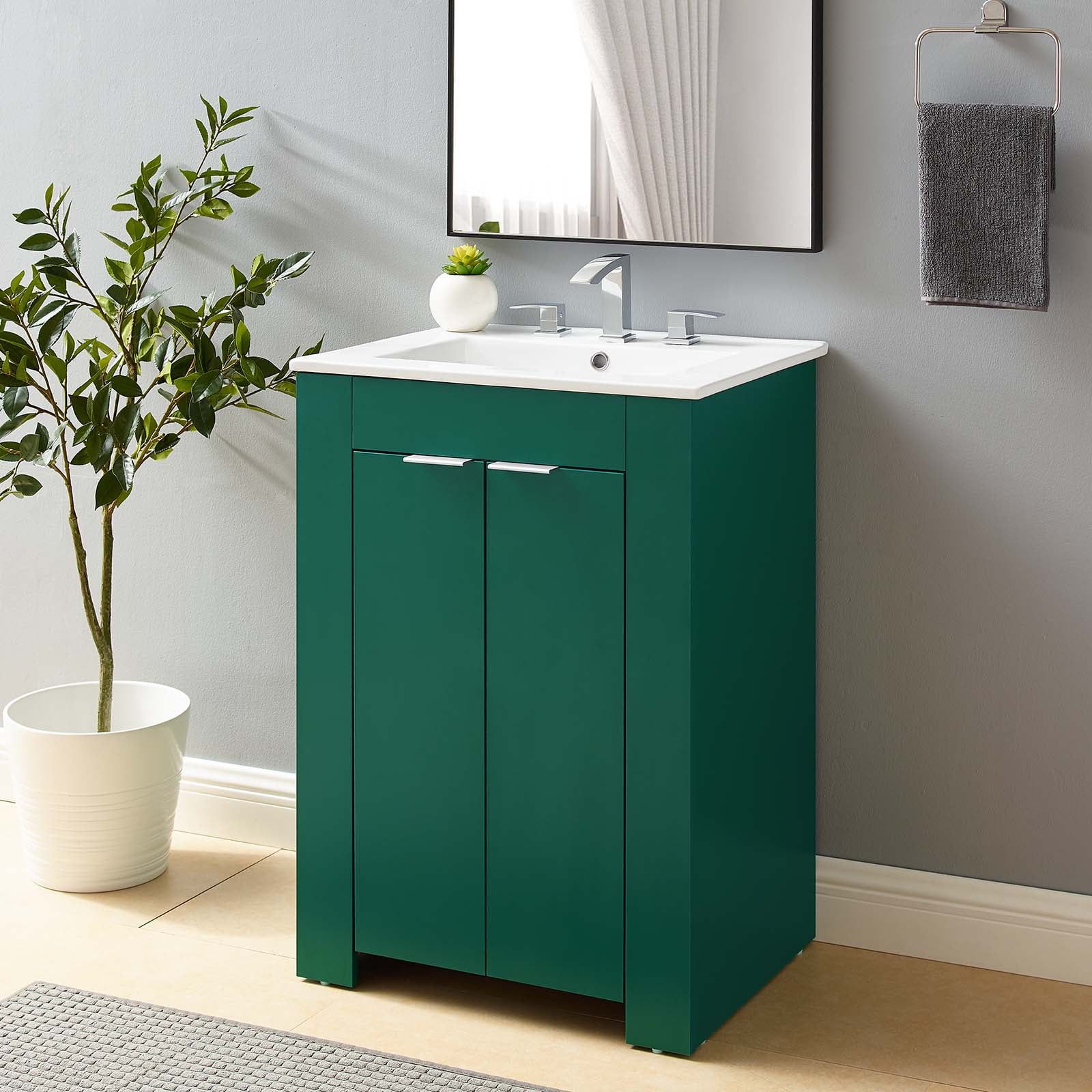 Maybelle Green and White 24" Bathroom Vanity with Ceramic Sink