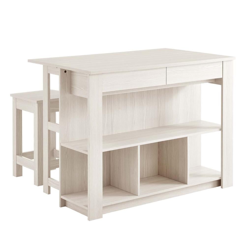 Meadowbrook White 3-Piece Kitchen Island Set with Stools