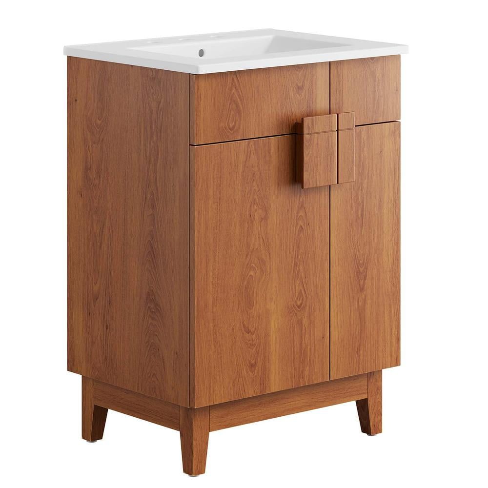 Miles 24" White Walnut Bathroom Vanity with Ceramic Sink