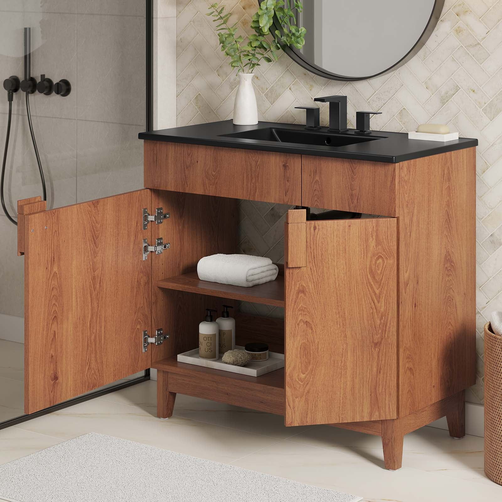 Miles 36" Black Walnut Bathroom Vanity with Ceramic Sink