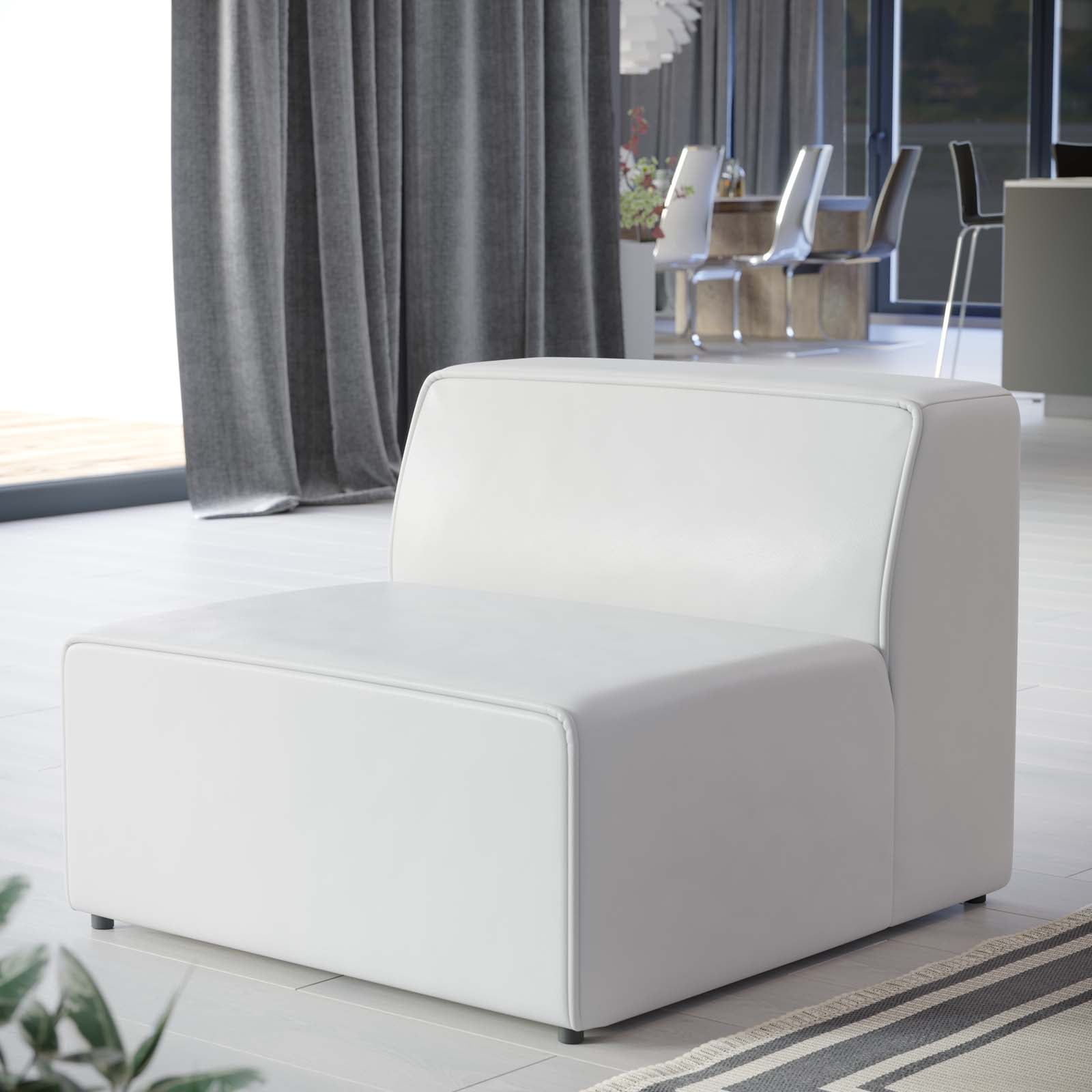 Mingle White Vegan Leather Armless Chair with Plastic Legs